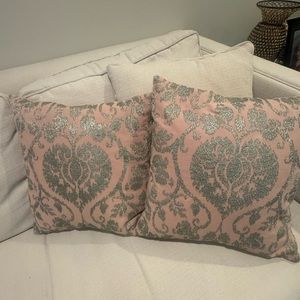 Set of two Mauve/ Blush and Silver Throw Pillows with Inserts